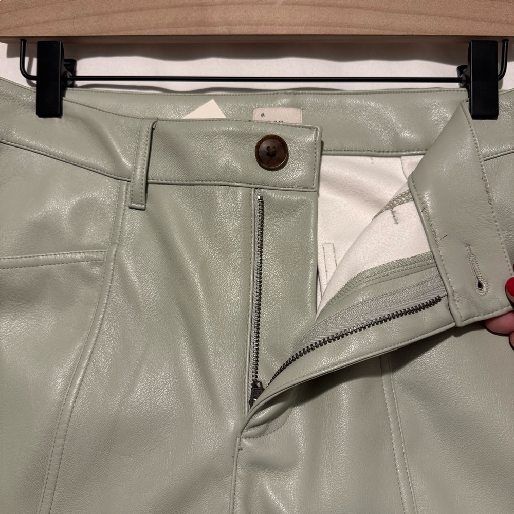 a new day Vegan Leather Green Trousers with Front Pleats - Picture 5 of 10
